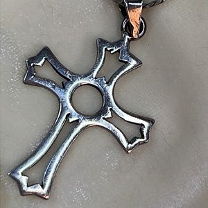 Taxco TS-110 .925 sterling cross and 14 k white GP 24“ chain necklace vntg